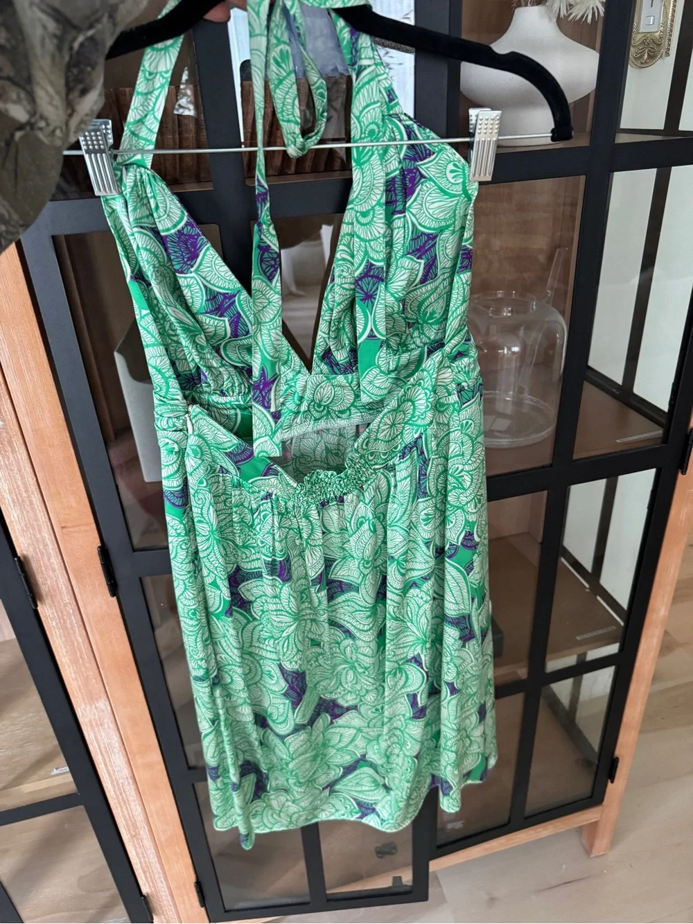 Y2K Alice & Trixie 100% Silk Halter mini Dress kelly tropical Floral Print vneck - Picture 3 of 6